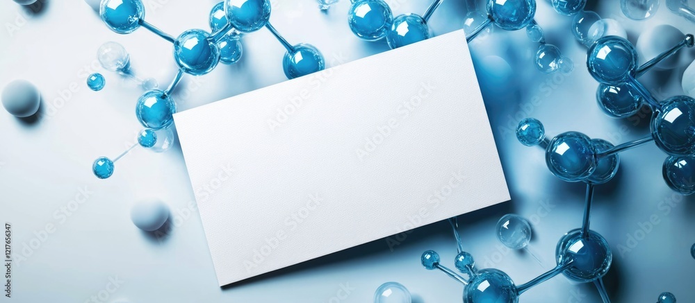 Poster blank business card design surrounded by molecular structures with copyspace for text ideal for scie
