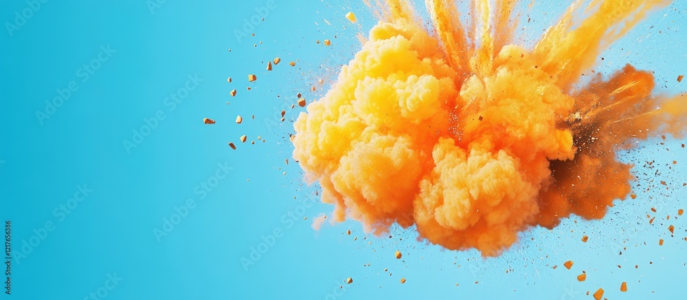 Aufkleber Vivid orange explosion effect on a bright blue background with ample empty space for text or design elements