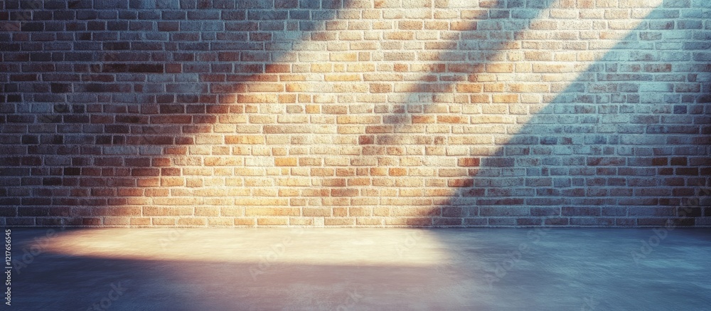 Aufkleber Brick wall with gradient sunlight shadows creating empty space ideal for background texture and text placement in a design project