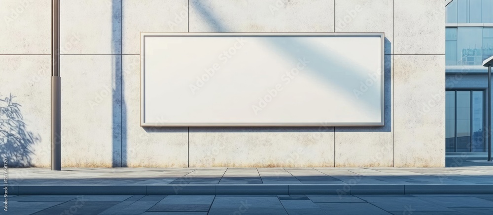 Poster blank billboard on urban building for advertising with copyspace for text in city setting on sunny d