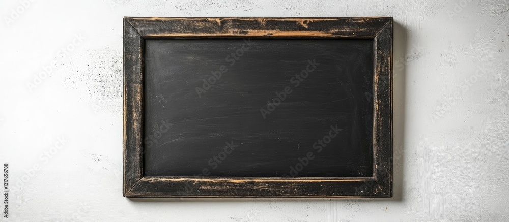 Poster Black Wooden Chalkboard Frame on White Background Ideal for Text Customization and Educational Use with Ample Copyspace