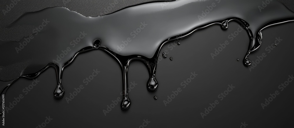 Aufkleber Black Liquid Tear Stripe on Dark Surface with Selective Focus and Space for Text or Graphics Design in Creative Layout