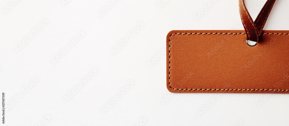 Poster Brown Leather Label on White Background with Space for Text and Customization Options for Branding or Product Identification