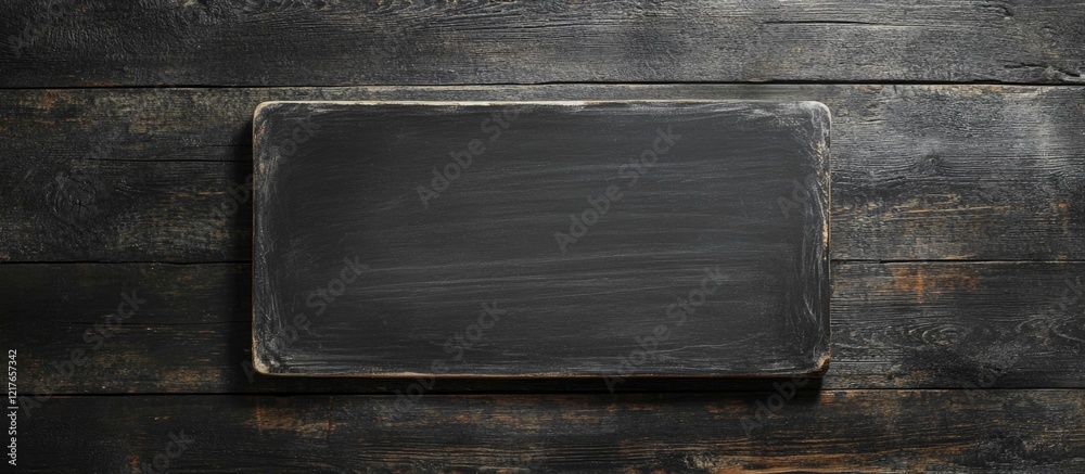 Poster Chalkboard Sign on Wooden Background for Custom Message with Clear Space for Text and Creative Ideas