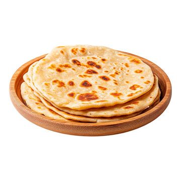 Stacked Parotta Bread: Freshly baked parotta bread, a South Asian flatbread, stacked neatly on a wooden plate, showcasing its golden-brown surface and soft texture.