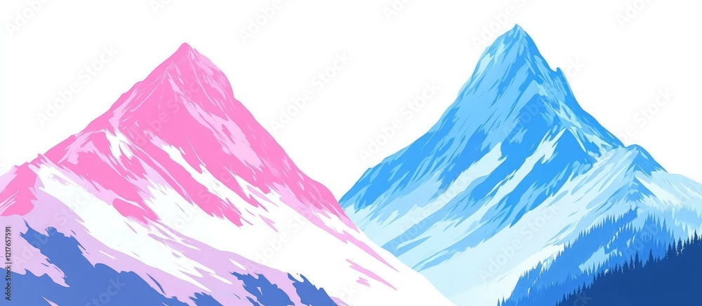 Poster vibrant blue and pink mountain landscape in flat design with ample space for text and creative eleme