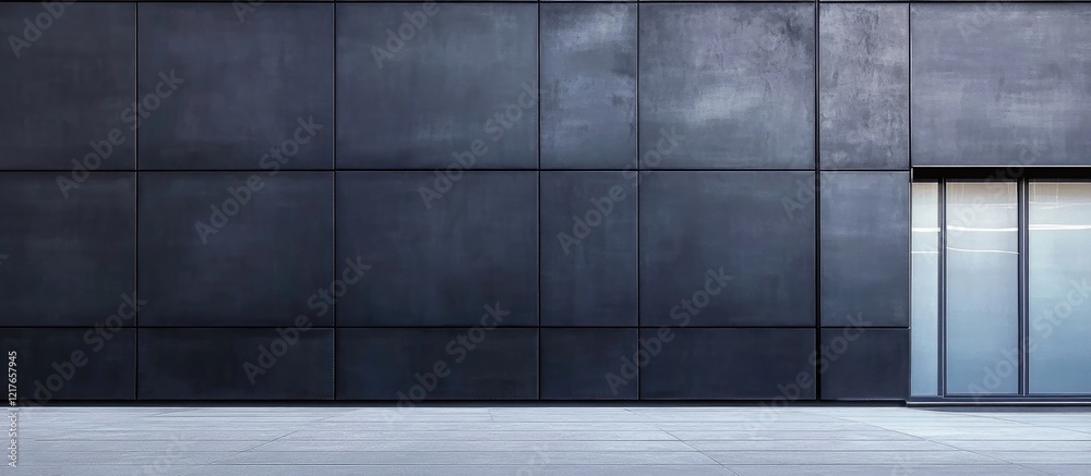 Poster Modern Black Wall Exterior of Office Building with Empty Copyspace for Text and Minimalist Design Elements