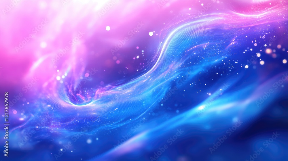 Poster Colorful abstract motion background with flowing blue and purple neon waves and soft glows creating a dreamy modern backdrop for designs.