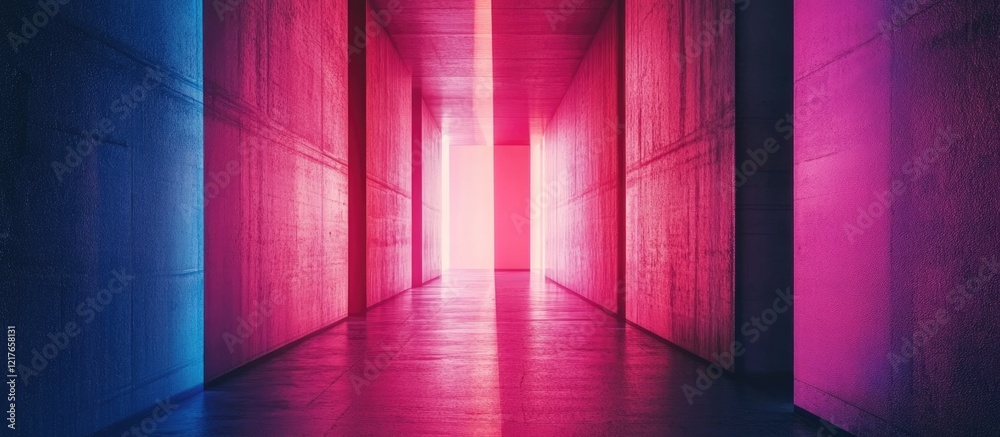 Poster vibrant blank billboard space in modern corridor for advertising and promotion with colorful lightin