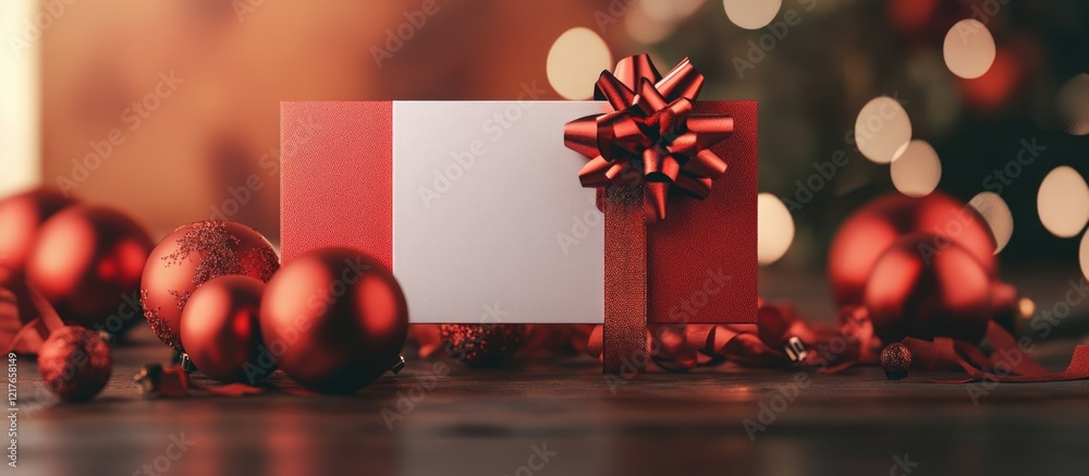 Aufkleber red gift card mockup for festive greetings weddings with blank space for custom text and decorative 