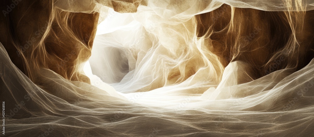 Poster abstract ethereal light shapes within a cave environment with soft flowing textures and copy space f