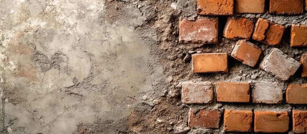 Poster bricks and construction materials on a textured wall with empty space for text for industrial or arc