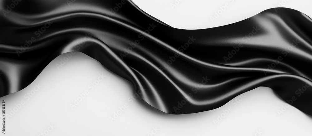 Aufkleber Elegant black fabric draped gracefully on a white background creating a sophisticated mockup with ample copyspace for design or text.