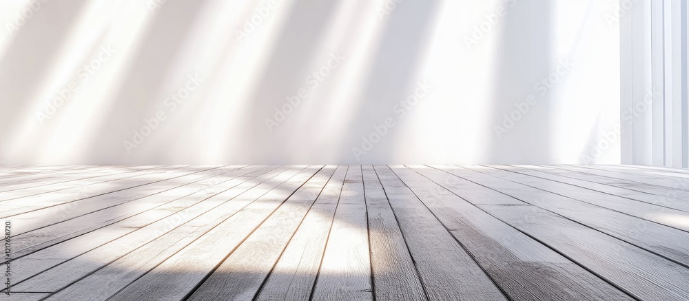 Poster bright minimalistic interior with wooden flooring and white walls offering ample copy space for crea