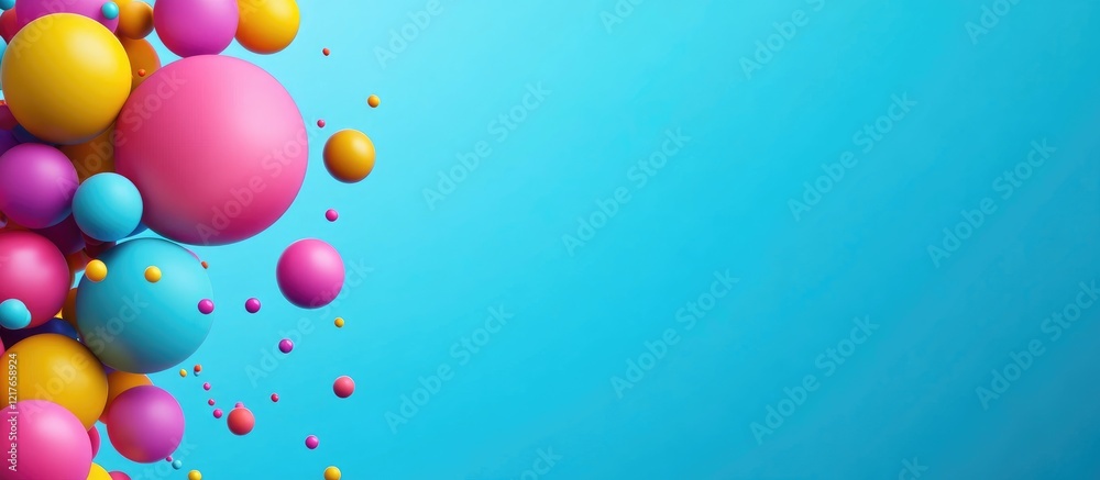 Poster Bright colorful balloons on blue background creating a festive atmosphere perfect for birthday celebrations and invitations with empty copy space