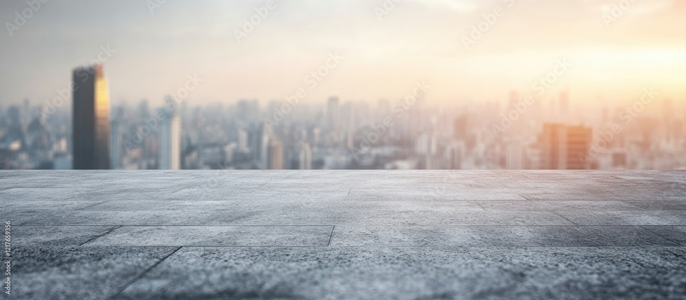 Aufkleber Serene Concrete Surface with Urban Skyline in Soft Light Ideal for Text Overlay and Design Projects