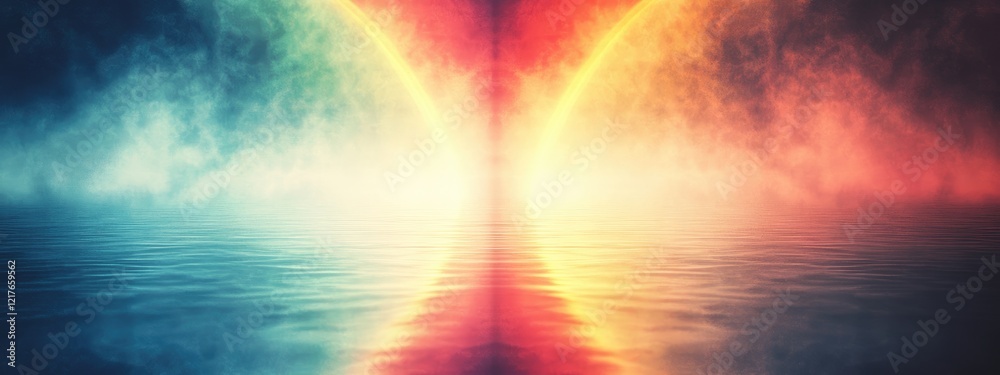 Poster abstract dreamy rainbow hallucinations with blurred fog and luminous glare for cosmic energy aesthet