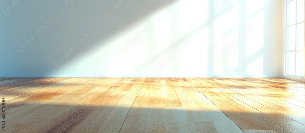 Poster spacious bright office interior highlighting wooden flooring and abundant natural light with ample e