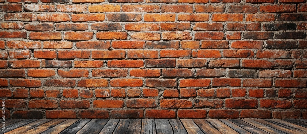 Poster bright minimalist office interior showcasing a rustic brick wall with ample copy space for design or