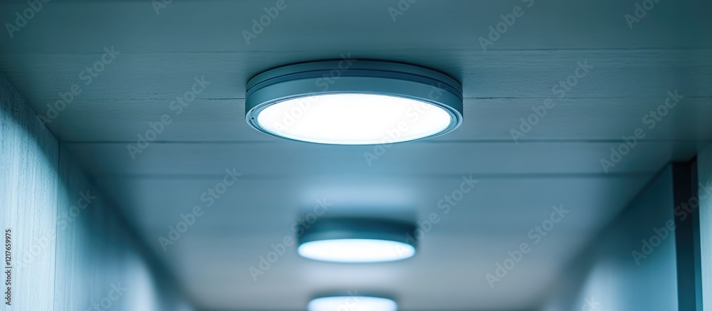 Aufkleber Ceiling Mounted LED Headlight with Bright Illumination and Empty Space for Text in Modern Interior Setting