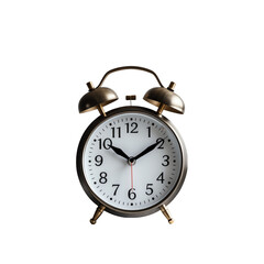 White-faced twin-bell clock isolated on transparent background.
