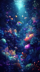 Vibrant Coral Reef Undersea Scene With Colorful Fish