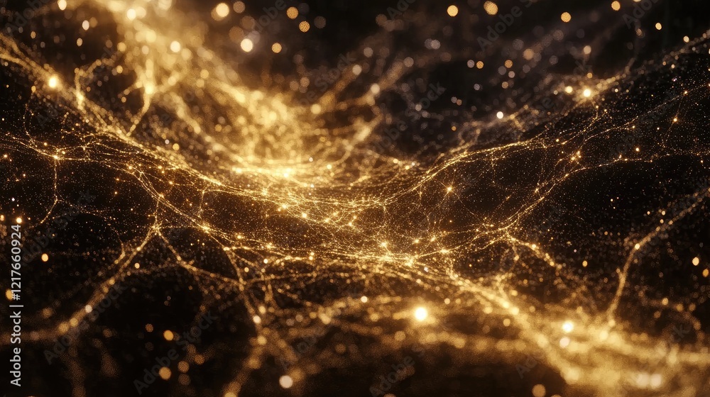 Poster abstract golden glowing network background with intricate lines and particles on dark backdrop copy 
