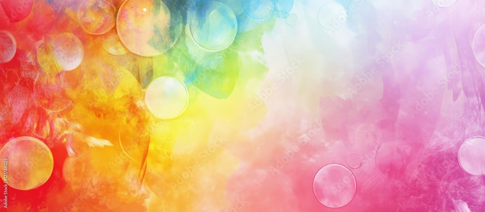 Aufkleber colorful abstract art with rainbow circles and flower motifs featuring soft background for text plac