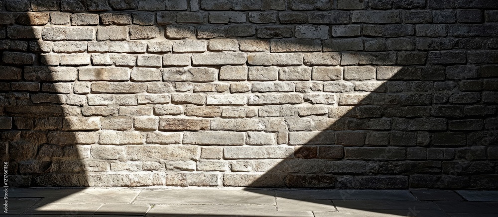 Poster Textured brick wall casting sharp shadows with ample space for copy or graphic elements ideal for advertising and promotional materials