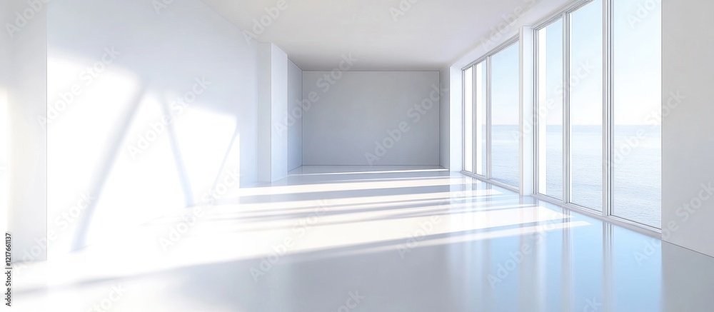 Poster modern minimalist interior space with expansive windows and ample natural light ideal for creative d