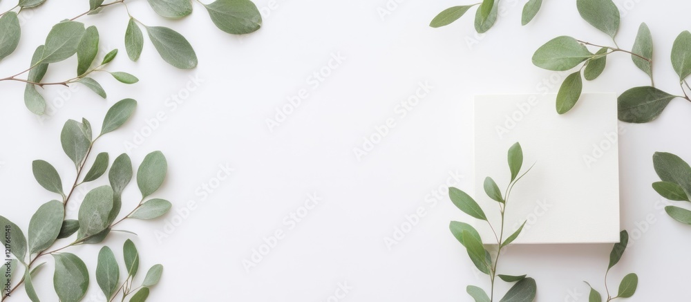 Aufkleber minimalist blank calendar with green leaves on a white background providing ample copyspace for pers