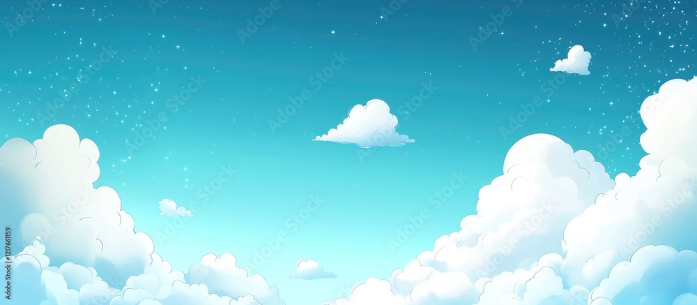 Poster vibrant blue sky with soft white clouds perfect for text placement in a summer landscape context