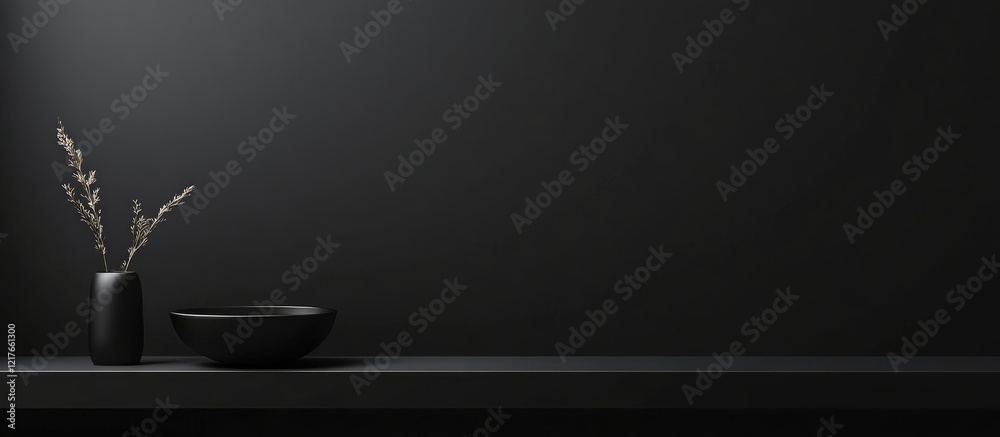 Poster minimalist black studio background featuring a flat wall with ample copyspace for text, ideal for pr