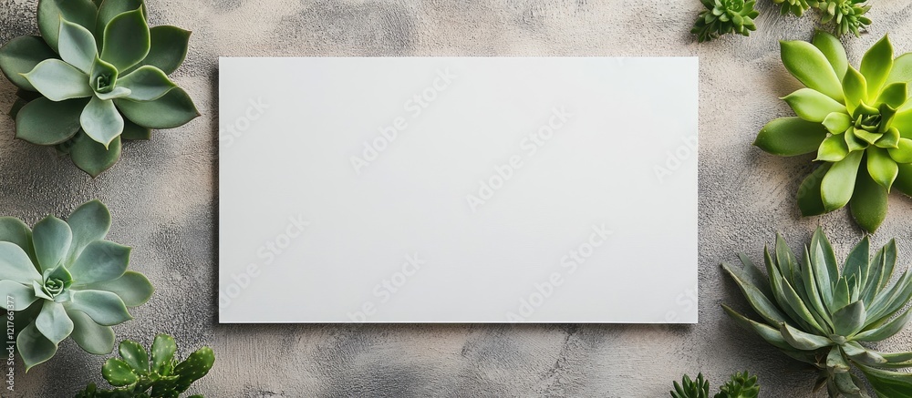 Poster blank a4 brochure surrounded by succulent plants on light background ideal for text placement and cr
