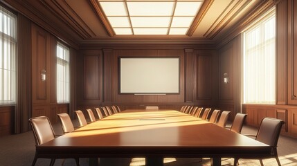 Modern conference room with empty mockup display for upcoming business meeting