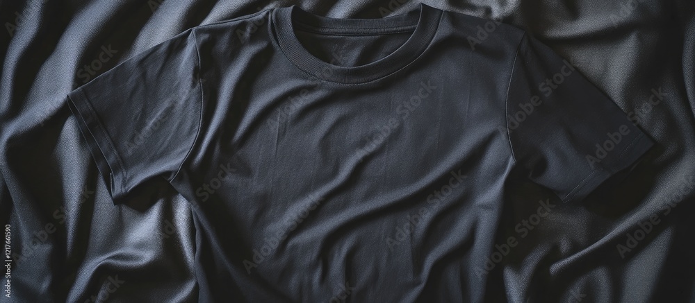 Aufkleber Black T-shirt on soft fabric background with ample copyspace for text and branding opportunities in a minimalist setting