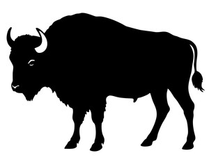 bison black silhouette vector, Simple silhouette Design vector icon with white background. Wild Animal Vector.	