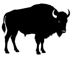 bison black silhouette vector, Simple silhouette Design vector icon with white background. Wild Animal Vector.	