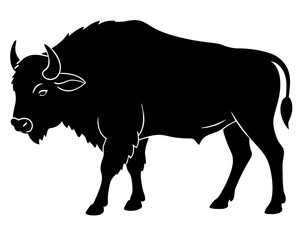 bison black silhouette vector, Simple silhouette Design vector icon with white background. Wild Animal Vector.	