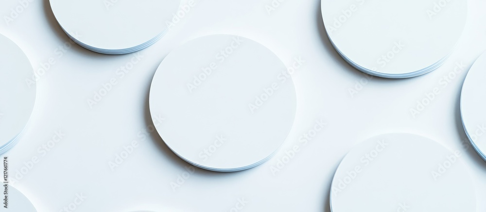 Aufkleber Blank circular adhesive stickers arranged on a light background providing ample copyspace for customization and labeling options.