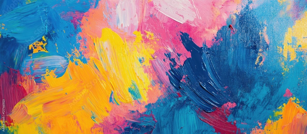 Aufkleber Colorful abstract background with vibrant paint strokes and brushes on a blank canvas ideal for creative projects and text placement