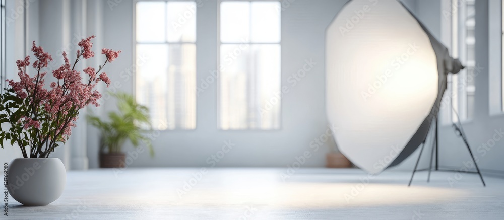 Aufkleber Modern photo studio environment with soft lighting and empty space ideal for creative projects and promotional material.