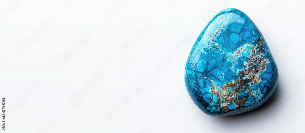 Poster Bright blue chrysocolla gemstone on a clean white surface with ample space for text and design elements in a minimalist setting