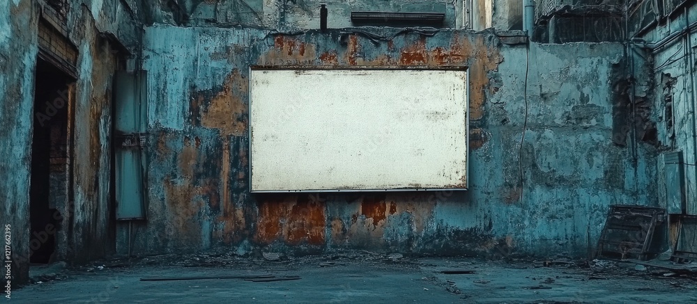 Poster abandoned urban setting with blank billboard for advertising mockup and creative text placement oppo