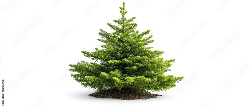 Poster green spruce fir tree isolated on white background showcasing vertical growth ideal for botanical sa