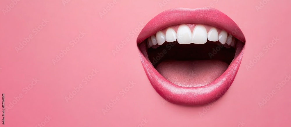 Aufkleber Vibrant pink background featuring an open mouth smile with ample space for text placement and creative expression