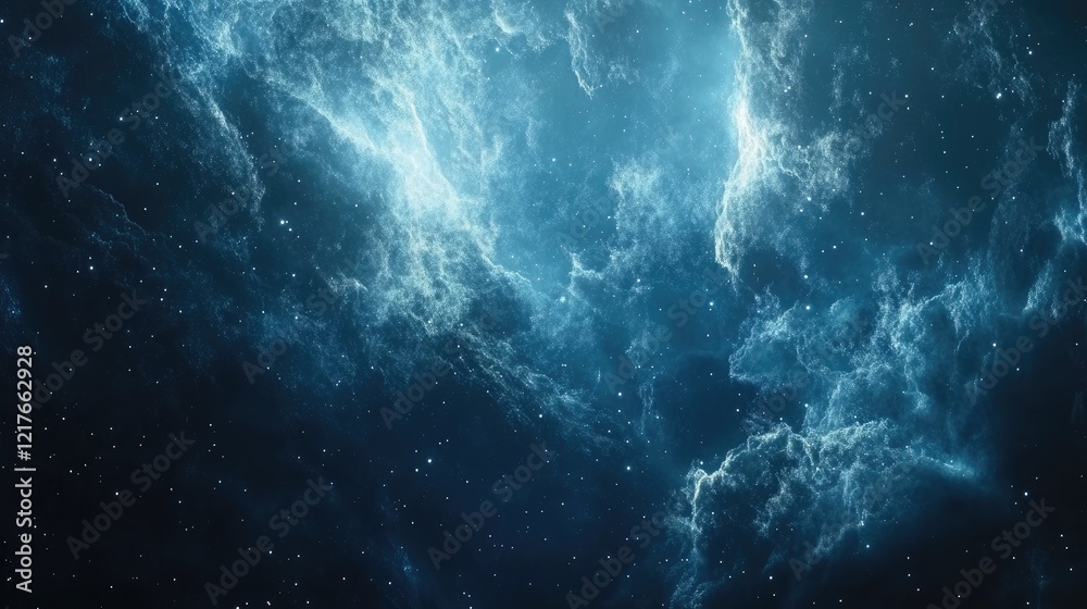 Wall mural blue nebula with starry background and copy space for text usage