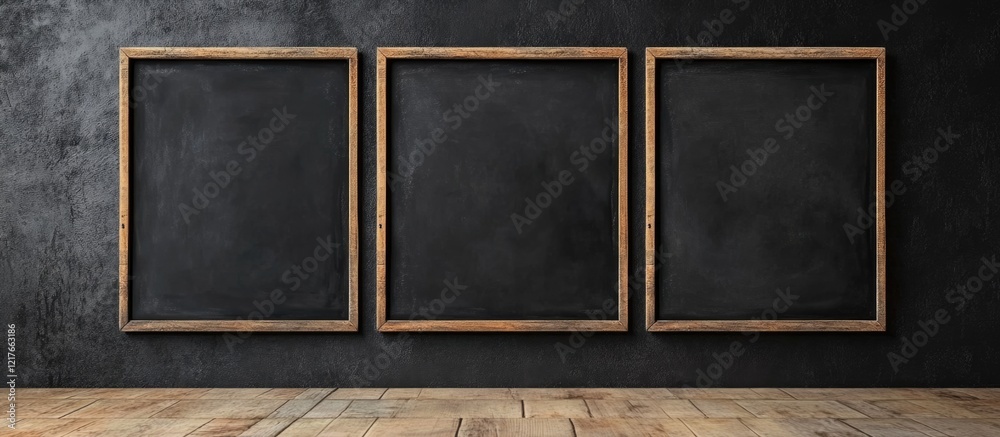 Aufkleber Black Chalkboard Mockup with Wooden Frames for Creative Graphic Design and Text Placement in Empty Copyspace