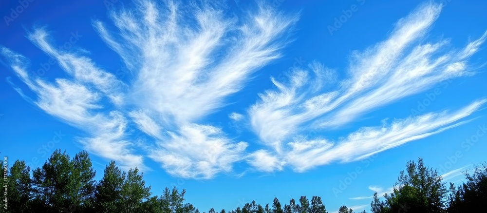 Aufkleber Serene bright blue sky with wispy white clouds ideal for background use featuring ample empty space for text or design elements