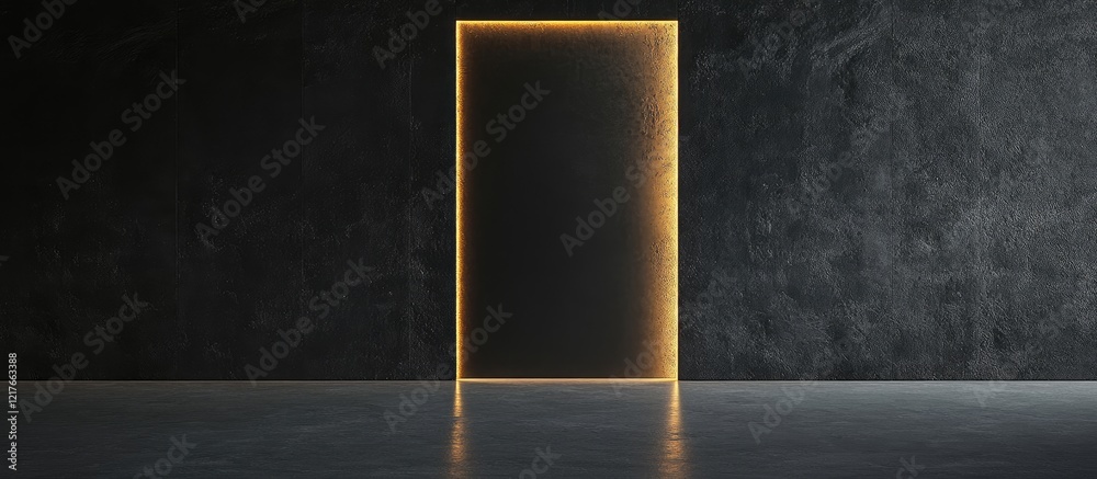 Poster Illuminated Doorway Against a Black Wall with Empty Copyspace for Text in a Minimalist Environment